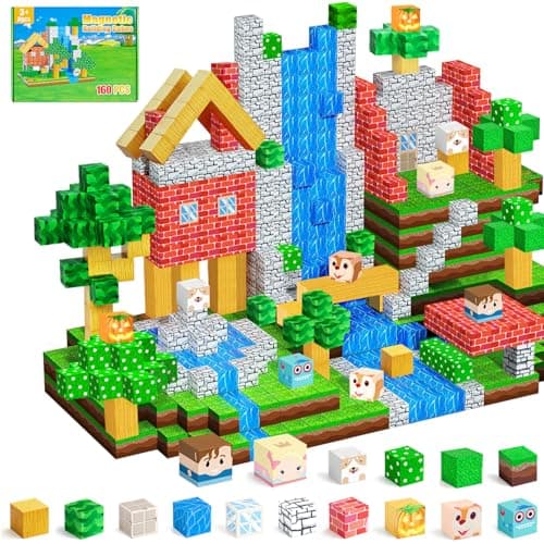 carlle Magnetic Building Blocks 160PCS Magnet Cubes Toys, Build 3D Forest World Set, STEM Montessori Sensory Toys for Kids Boys and Girls Ages 3-5 4-8 - Image 1