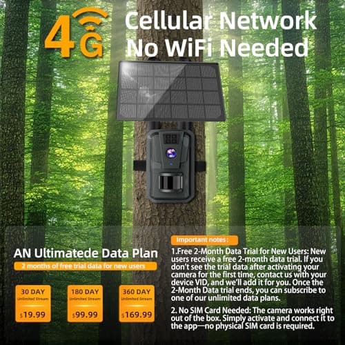 Trail Camera with Night Vision Game Cameras : 4G Cellular Trail Cam with Motion Activated Waterproof - Wildlife Camera with Solar Panel for Outdoor Deer Monitoring and Property Security with 32GB Card - Thumbnail 2