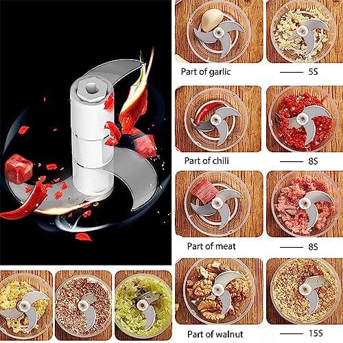 350ML Electric Garlic Chopper, Portable Veggie Chopper,Garlic Grinder Masher Onion Chopper, Blender to Vegetable, Cordless Food Processor for Ginger, Chili, Fruit, Meat, Spices, Beans, etc - Thumbnail 5