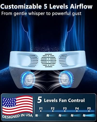 Portable Neck Fan Cooling Plate,Personal Fan Neck Hang Around,Powerful Airflow Shoulder Cooler,Fans To Wear Around Your Neck,Summer Menopause Fan Hot Flash Best Gifs for Outdoor Outside Indoor Blue - Thumbnail 3