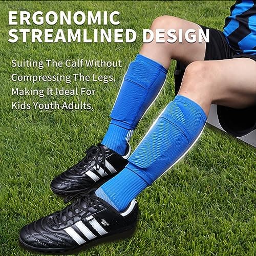 LPONJAR Soccer Shin Guards for Kids Youth Adults - Shin Pads and Sleeves with Optimized Insert Pocket for Boys Girls Men Women for Football Games - Protective Soccer Equipment - Thumbnail 4