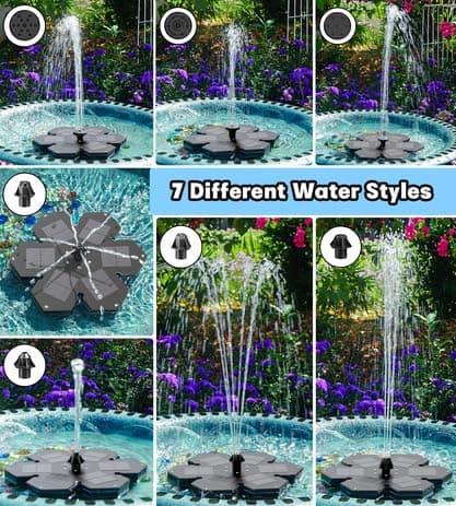 SZMP Solar Fountain Upgraded, 3.5W Snowflake Double Layer Colorful Lights, 2000mAh Battery 4 Fixes & 7 Nozzles, Solar Bird Bath Fountain for Garden Patio Pond Outdoor Décor - Thumbnail 4