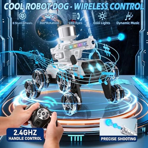 Godboat Robot Dog - Smart Toys for Kids with Music & LED Eyes, 2.4GHZ RC Car, 8-Wheel Stunt, 9+ Lifelike Actions and Water-Shooting, Age 3 4 5 6 7 8 Year Old Boys Girls Christmas & Birthday Gifts 2026 - Thumbnail 3
