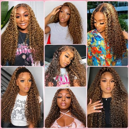 ALSZIQIHR 13x4 Highlight Ombre Lace Front Wig Human Hair Pre Plucked HD Transparent 4/27 Honey Blonde lace frontal Wigs with Baby Hair 180% Density Colored Water Wave Lace Front wig for Women 26 inch - Thumbnail 3