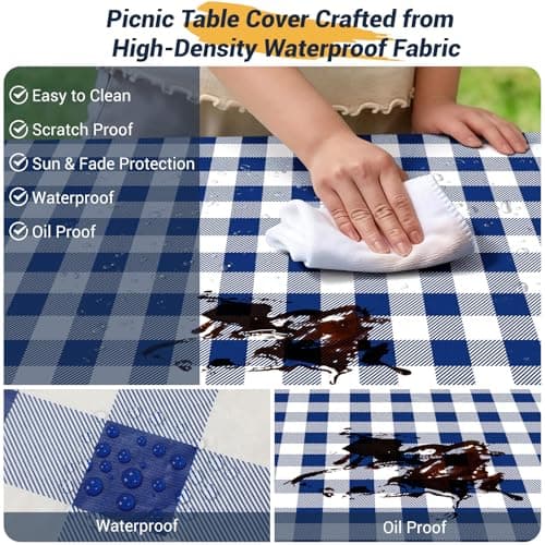 Loiyadn Picnic Table Cover with Bench Covers - Camping Essentials Camping Table Cover Waterproof Windproof with Elastic Edges & Drawstring Bag, Fitted Rectangle Tables and Seat Covers, 30x72 Inches - Thumbnail 3
