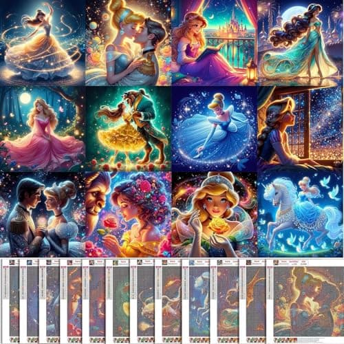 KEYRANKE 12 Pack Diamond Painting Kits for Adults 5D DIY Princess Diamond Art Kit Paint with Round Full Drill Diamonds for Beginners Gem Paintings Art for Home Wall Decor Gifts(12X12 Inch) - Image 1