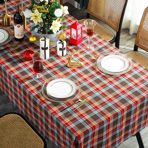 UWWGKK Wipeable Gingham Tablecloth, Coffee Red Tablecloths Rectangular Durable, Table Cloth for Birthday Decorations, Home Dining Party - Image 1