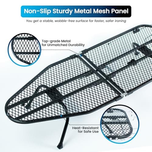 OXZOR Metal Mesh Panel Tabletop Ironing Board | Foldable Iron Board | Heavy Duty Small Iron Board with Heat Resistant Cover and 100% Cotton 8mm Thicken Pad (Grey) - Thumbnail 6