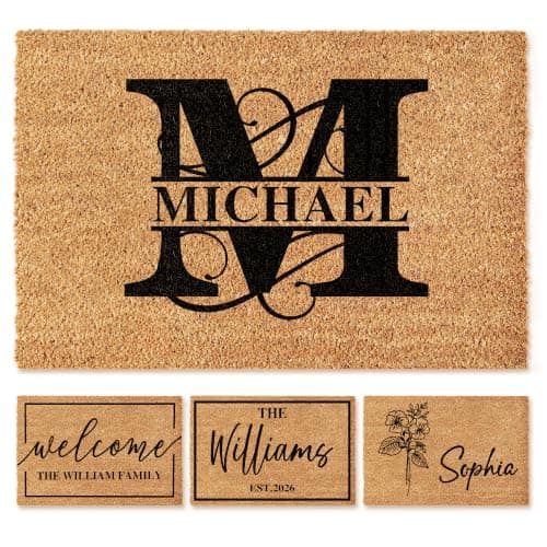 Fincekoom Personalized Natural Coco Coir Door Mat with Heavy Duty Backing Custom Non-Slip Front Door Welcome Mats for Outside Entrance or Porch Entry Housewarming Gift for Home Decor