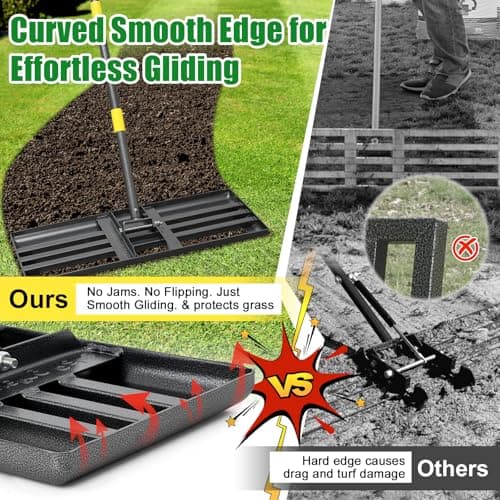 Lawn Leveling Rake - Heavy Duty 30"x10" Stainless Steel Leveler Plate,Reinforced Welds,28-60" Adjustable, Anti Flipping Smooth Edge,for Soil, Dirt,Ground,Yard Top Dressing,Landscaping - Thumbnail 2