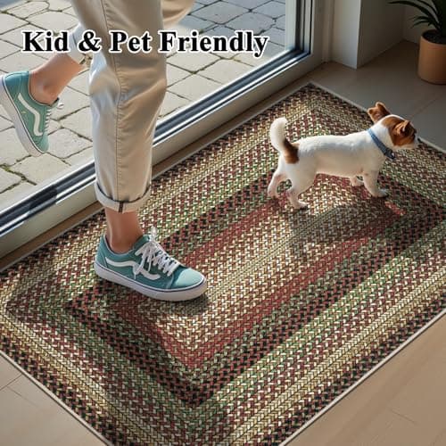 Ileading Faux Braided Indoor Door Mat 2'x3' Washable Farmhouse, No-Shed Non-Slip Woven Carpet, Pet Friendly Stain Resistant Jute Style Rug for Entryway Kitchen Laundry Room - Thumbnail 4