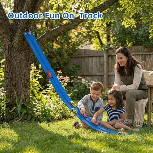 Flex Tracks 16.5 Ft for Kids Starter Set,Flexible Race Car Ramp Track with Strong Suction Cups Compatible with Hot Wheels & 1:64 Cars - Educational Toy Gift for Boys & Girls Ages 4-8, Blue - Thumbnail 4