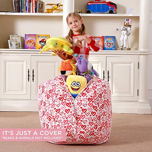 Aubliss Stuffed Animal Bean Bag Storage Chair, Beanbag Covers Only for Organizing Plush Toys, Turns into Bean Bag Seat for Kids When Filled, Medium 32"-Canvas Pattern Heart - Thumbnail 2