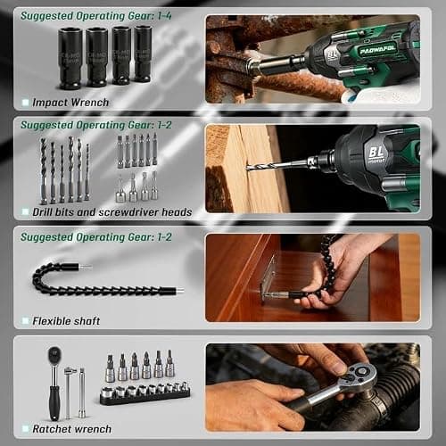 PAOWAFOL Impact Wrench 665 Ft-lbs(900N.m) 2200IPM, 1/2 Impact Gun with 21V 2x4.0AH Battery, Power Impact Driver 22 Drill Bits & 4 Sockets, Cordless Ratchet Wrench Set Gifts for Men Car Tire Lug Nut - Thumbnail 3