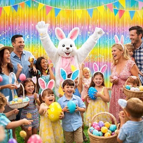 Easter Decorations - Rainbow Tinsel Streamers Backdrop Banner | Easter Party Favors Supplies Indoor Outdoor - Spring Birthday Decor Party Accessories for Wall Door - Thumbnail 4