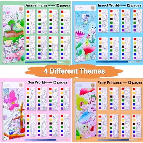 JUNQIU 4Pack Paint with Water Books for Kids Ages 4-8, Mess Free Coloring for Toddlers, Watercolor Coloring Books, Easter Basket Stuffers For Girls Boys, Stocking Stuffers For Kids - Thumbnail 5