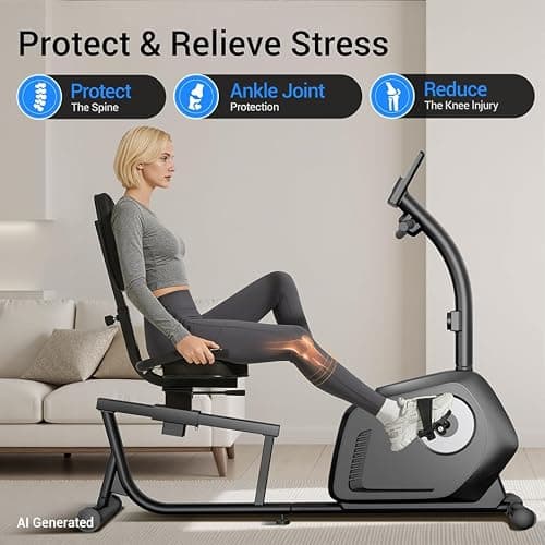 UMAY Exercise Bike, Recumbent Exercise Bike for Seniors, Magnetic Stationary Bikes for Home with 16-Level Resistance Adjustment, Adjustable Seat, Heart Rate Sensor & LCD Display, 350LBS Capacity Magnetic Recumbent Bike - Thumbnail 4