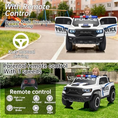 Police Car 24V Ride on Toys for Kids, 2 Seater Ride on Car for Kids Remote Control Kids Electric Cars Kids Driving Car with Bluetooth, Power of Wheel Car for Kids Truck for All Types of Road - Thumbnail 3