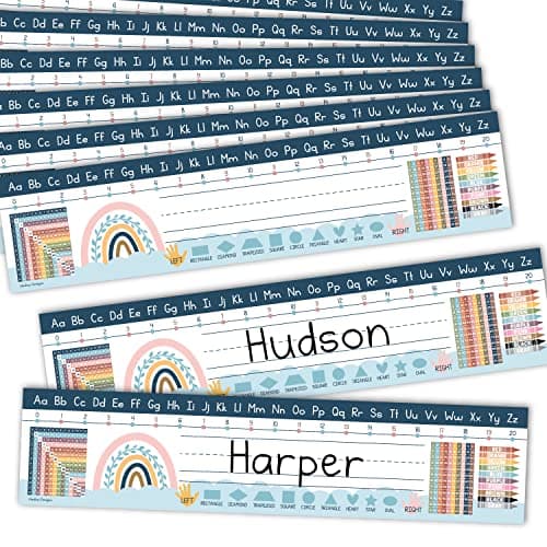 Hadley Designs Desk Name Tags for Classroom –25 Student Name Tags for Desks, 13x3 Name Plates for Classroom Decor, Teacher Supplies, Boho Nametags, 1st-3rd Grade Kindergarten Preschool Must Haves