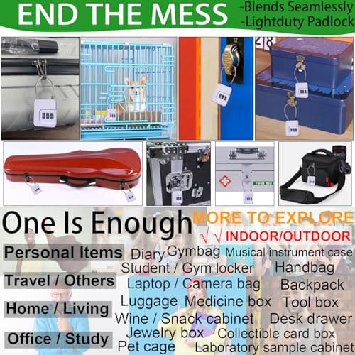 Bstsilver 2-Pack Combination Padlock, Indoor Gym Locker Lock w/ 3-Digit Code for Luggage Backpack Cabinet Toolbox Gate Hasp, Cable Latch for Travel Renter Office, Back to School Essential, Lightduty - Thumbnail 3