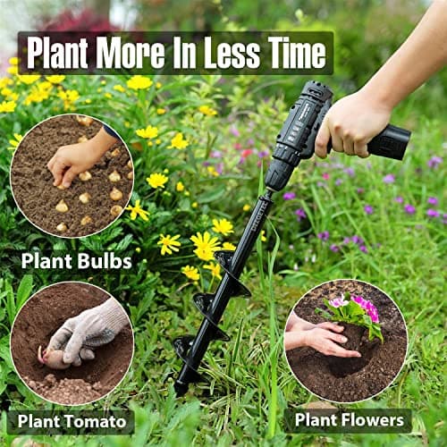 DEEGETEL Auger Drill Bit for Planting 4 Pack, Garden Ground Earth Spiral 3/8" Hex Drive Drill, Easy Bulb Post Hole Digger Flowers, Metal Bedding Digging Plant Rapid Planter Tool - Thumbnail 4