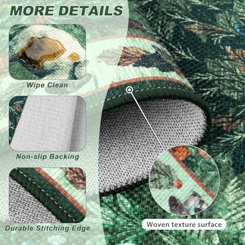 Yamaziot Hallway Runner Rug 2x10 – Jungle Animal Print Linen Rug with Non Slip Backing, Low Pile Washable Distressed Boho Carpet for Indoor Outdoor Rug, Kitchen, Bedroom, Entrance, Forest Green - Thumbnail 4