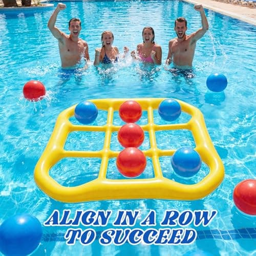 mcgskl Pool Toys Pool Games, Inflatable Tic-Tac-Toe Pool Toy with 10 Balls, 2-10 Players Floating Water Game for Adults Teens Kids, Summer Pool Party Water Toys - Thumbnail 6