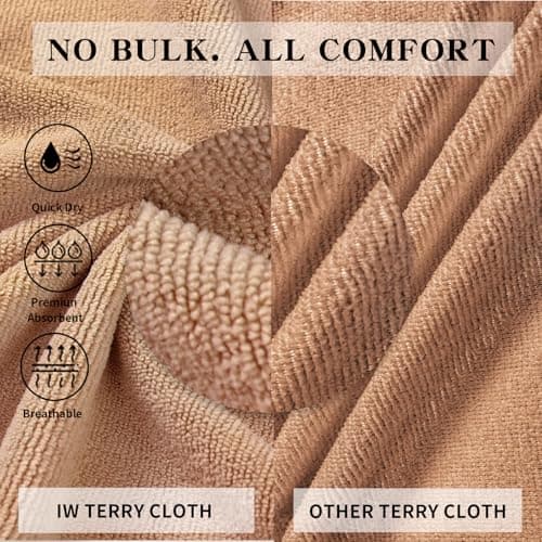 Inner Wish Men's Terry Cloth Bathrobe - Soft Absorbent Quick-Dry Spa Robe with Pockets, Lightweight Robe for Lounge & Shower，Khaki，L/XL - Thumbnail 4