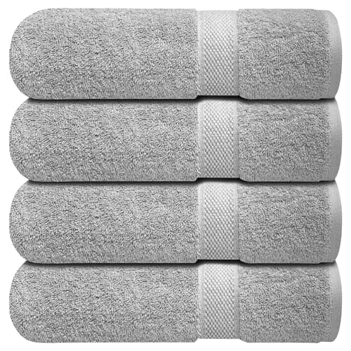 Infinitee Xclusives Luxury 100% Ring-Spun Cotton Bath Towels Set of 4 (27x54 inches) – Soft, Absorbent & Quick-Drying Towels for Bathroom, Gym, Spa & Hotel Use (Charming Grey, Bath Towels)