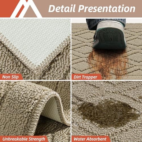 COSY HOMEER 48x20 Inch/30X20 Inch Kitchen Rug Mats Made of 100% Polypropylene 2 Pieces Soft Kitchen Mat Specialized in Anti Slippery and Machine Washable for Home Kitchen,Beige - Thumbnail 6
