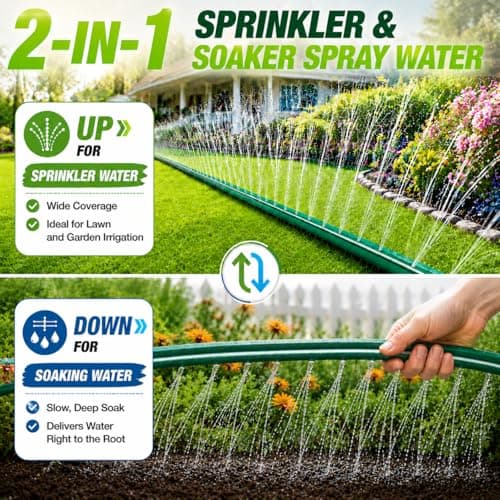 MIXC Reinforced Sprinkler Hose with Holes, 100FT (25FT×4 Pack) No-Kink Heavy Duty Flat Sprinkler Soaker Hose with Stakes & Splitters, Drip Irrigation Garden Hose for Lawn, Yard, Vegetable & Flower Bed - Thumbnail 2