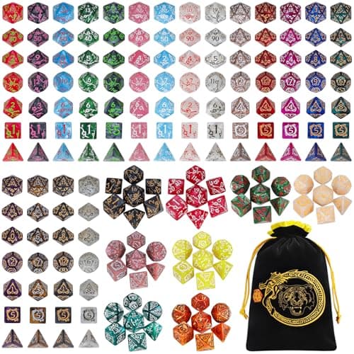 CiaraQ DND Dice Sets- 26 X 7 Polyhedral Dice (182pcs) with a Large Drawstring Bag, Multi-Color Engraved Gaming Dice for Dungeons and Dragons, Role Playing Table Game.