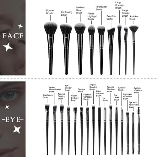 KUORYZAL Black Makeup Brushes Set Professional 70Pcs with Case Premium Synthetic for Foundation Concealer Blush Eyeshadow Powder Contour Makeup Brush Kit Face Eye Make up Brushes & Tools - Thumbnail 3