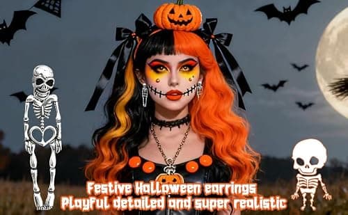 Halloween Decoration for Women, Hair Clips/Earrings,Spooky Skull Skeleton Dangle Punk Hair Clips/Earrings,Halloween Party Makeup(Ear Pendant, 2 Pcs) - Thumbnail 6