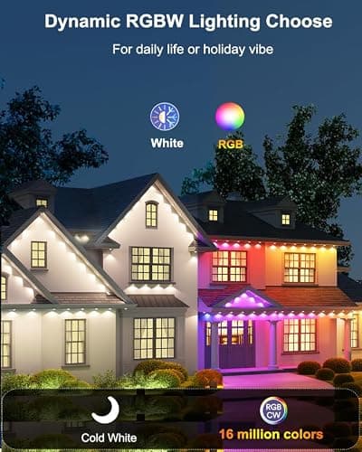 Seyxicnor Permanent Outdoor String Lights, 50ft RGBW+IC Smart LED Eaves Lights Waterproof IP67, App & Remote Control, Multi-Colored DIY Scene Lighting for Halloween Christmas House Year-Round Decor - Thumbnail 5