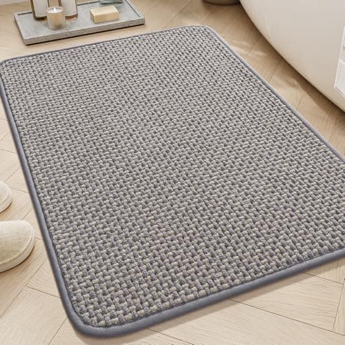 AMOAMI Chenille Bath Mat Super Absorbent Bathroom Mat Quick Dry Bath Mats for Bathroom Rubber Backed Bathroom Rugs Non Slip Washable Fit Under Door, Front of Bathtub, Sink, LIGHTGREY&Beige 20"x32" - Image 1