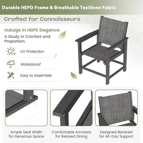 UDPATIO HDPE Patio Dining Set, Heavy Duty Extra-Wide Outdoor Table and Chairs with 360 lb Load Capacity, Easy to Assembly, All-Weather Seating for Patio, Pool, Garden, Backyard - Thumbnail 6