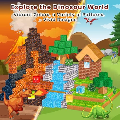 150PCS Magnetic Blocks: Magnetic Building Block Cubes for Kids Boys Girl Ages 3 4 5 6 7 8, STEM Magnet Block Dinosaur Toys for Kids, Constructions Sensory Stacking Toys Christmas Birthday Gift - Thumbnail 2
