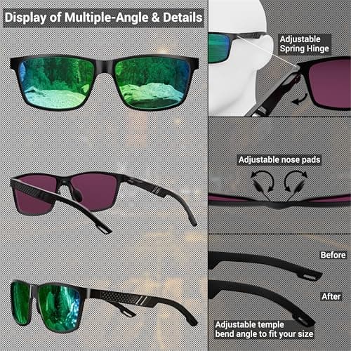 ROCKNIGHT HD Polarized Mens Sunglasses UV Protection Hiking Fishing Travel Mirrored Green Sunglasses Metal Frame Shades for Men - Thumbnail 4