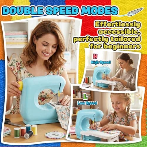 Sewing Machine, Electric Mini Sewing Machine for Beginner, 2 Speed Small Sewing Machine with Extension Table, Foot Pedal&Sewing Kits [Full Set], Portable Sewing Machine Best Gift for Kids & Women - Thumbnail 3