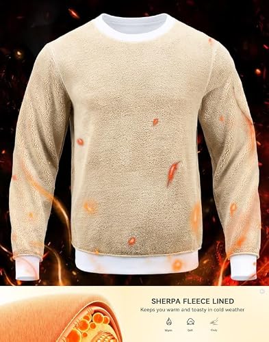 G Gradual Sherpa Lined Sweatshirts for Men Fleece Crewneck Sweatshirt Pullover Warm Shirts for Winter, White, Medium - Thumbnail 4