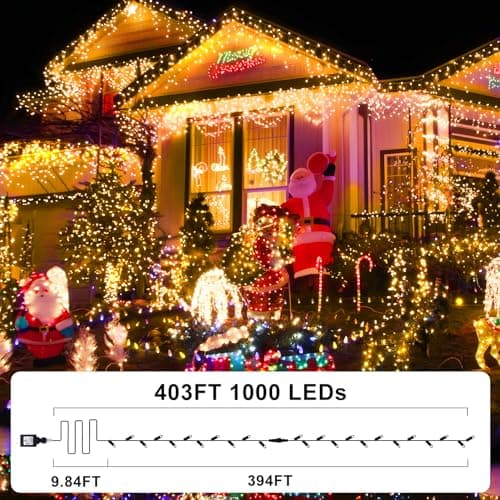 KNONEW 403FT 1000 LED Christmas Lights Outdoor String Lights 8 Modes & Timer Fairy Light Plug in Waterproof LED String Lights for Xmas Yard Tree Wedding Party Holiday Decorations (Warm White) - Thumbnail 4