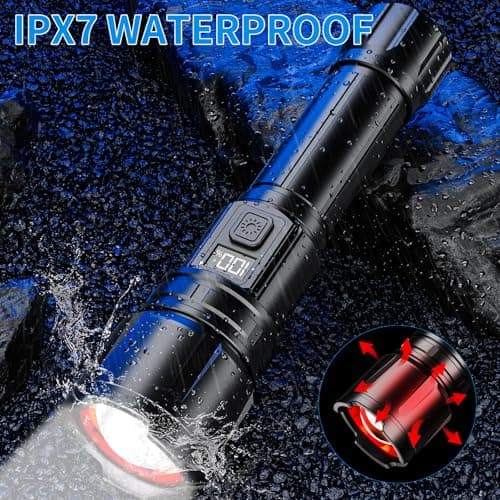 Hriovs Rechargeable LED Flashlight 99000 High Lumens, Powerful Tactical Flashlights with 6 Modes, IPX7 Waterproof, Zoomable, Super Bright for Home Outdoor Emergency Camping - Thumbnail 5