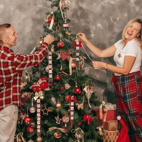 Christmas Ornaments Tree Decorations Personalized Crafts for Adults Kit DIY Ribbon Letter Tiles Bells Rustic Stockings Name Tags Hanging Xmas Decor for Gifts Wreath Holiday(Tartan) - Thumbnail 6