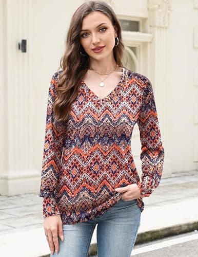 Misakia Going Out Tops for Women Trendy 2025 Dressy Casual V Neck Loose Fit Long Sleeve Buttons Flowy Soft Tunic Tops Shirts Fall Winter Outfits for Women 2025 Ladies Tops - Thumbnail 4