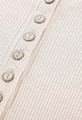 BTFBM Women Long Sleeve Shirts Solid Button V Neck Lace Sleeves Slim Fit Casual Fall Shirts 2025(Beige, XX-Large) - Thumbnail 6