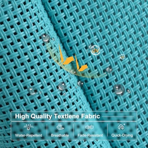PURPLE LEAF Patio Lounge Chair Set of 3 Outdoor Chaise Lounger Aluminum Frame with Side Table and Wheels for Pool Outside Sunbathing Tanning Recliner Including Pillows Turquoise Blue - Thumbnail 4