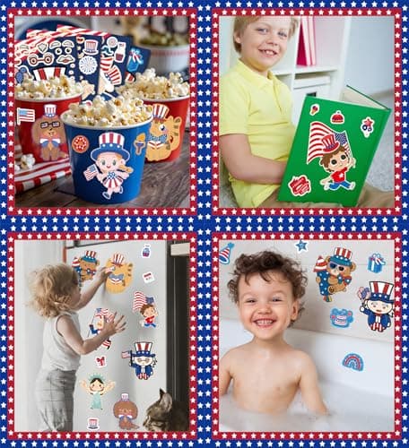 4th of July Outfits for Women - 24Pcs Patriotic Stickers, Make-a-face Stickers,Fourth of July Decorations Accessories Party Favors Supplies for Memorial Day Classroom DIY Crafts Party Decorations - Thumbnail 4