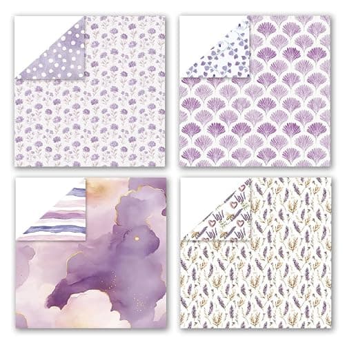 Scrapbook Paper & Scrapbooking Supplies, Lavender 6x6 Double-Sided Patterned Cardstock Pad, Elegant Craft Sheets for Junk Journaling, Card Making & Scrap Book, 24 Sheets - Thumbnail 5
