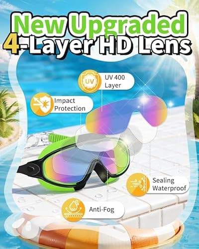 HJZSFVK Swim Goggles 2 Pack Anti-Fog Anti-UV Wide View No Leakage Swimming Goggles for Kids 3-14 with Earplugs - Thumbnail 3
